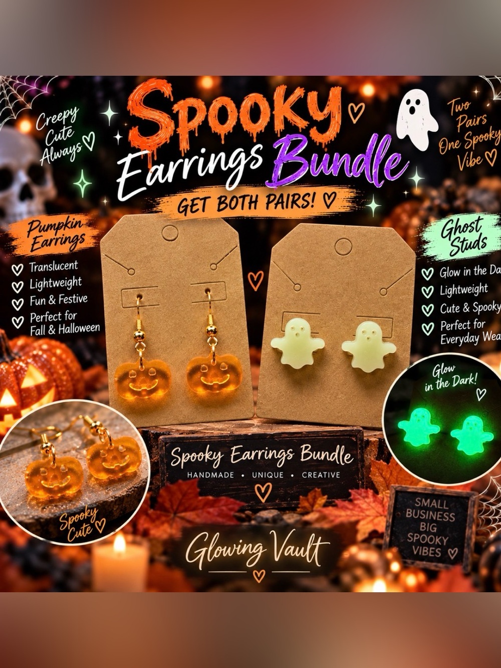 Spooky Earrings Bundle - Orange Pumpkin & Glow-in-the-Dark Ghost